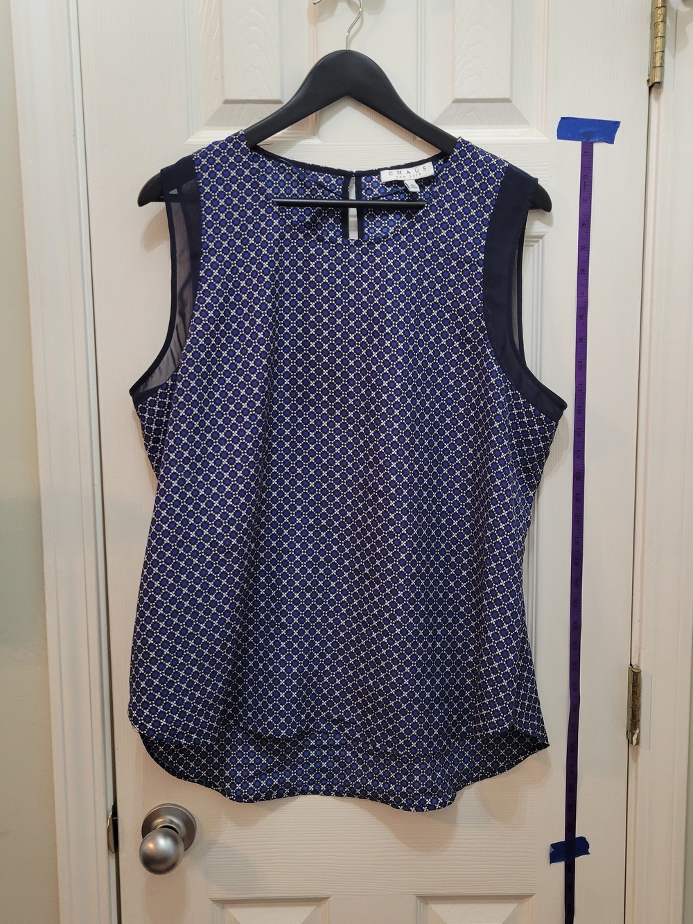 Chaus Navy and White Geometric Print Sleeveless Camisole